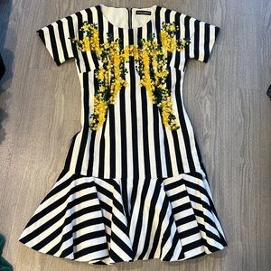 Dolce & Gabbana Black & White Dress with Beaded Embroidery, Size 40 Italian